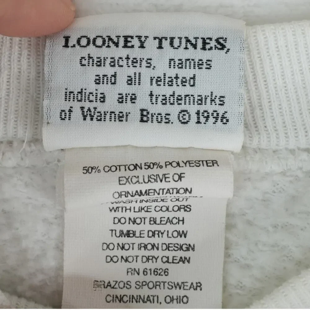 Vintage 90s Looney Tunes Bugs Bunny Sweatshirt Adult L White Made‎ USA Rare HTF